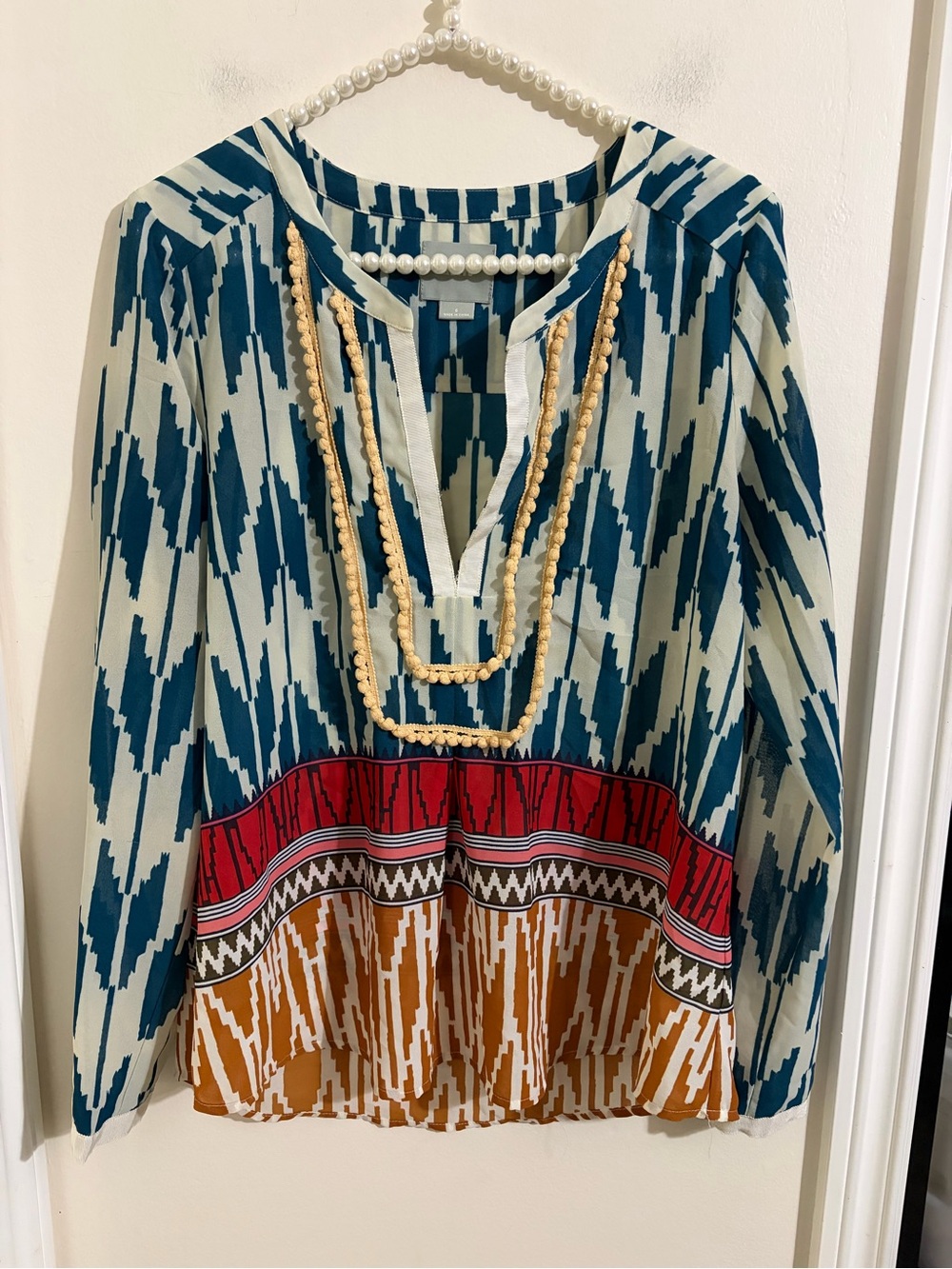 Maeve Teal, Red & Mustard Printed Tunic Top